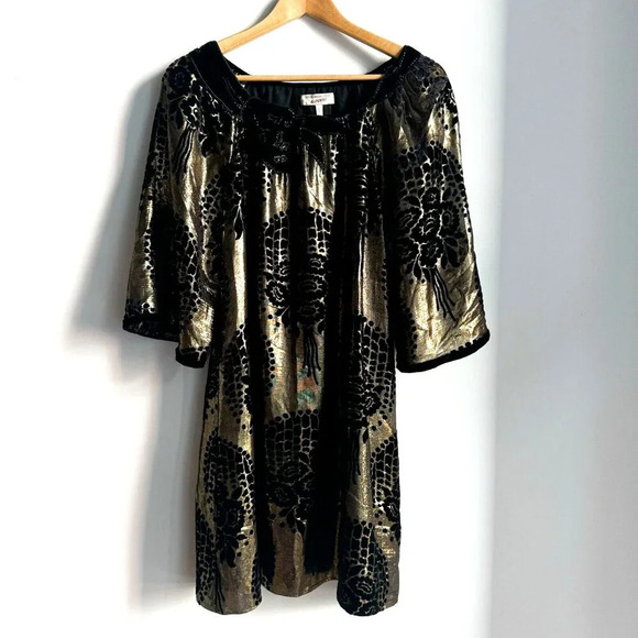 BCBG Runway Gold Metallic Flocked Velvet Floral Mini Dress S - Picture 2 of 8